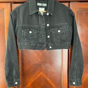 Moto black denim cropped jean jacket from Top Shop